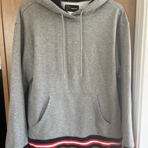 Original Use Men's Fleece Hoodie Sweatshirt, Medium, Grey, Red White Blue Trim
